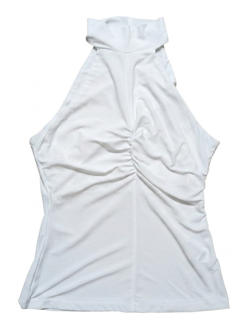 Susana Monaco Top Womens Med White Ruched Mock Neck Halter Sleeveless Tank Flaw